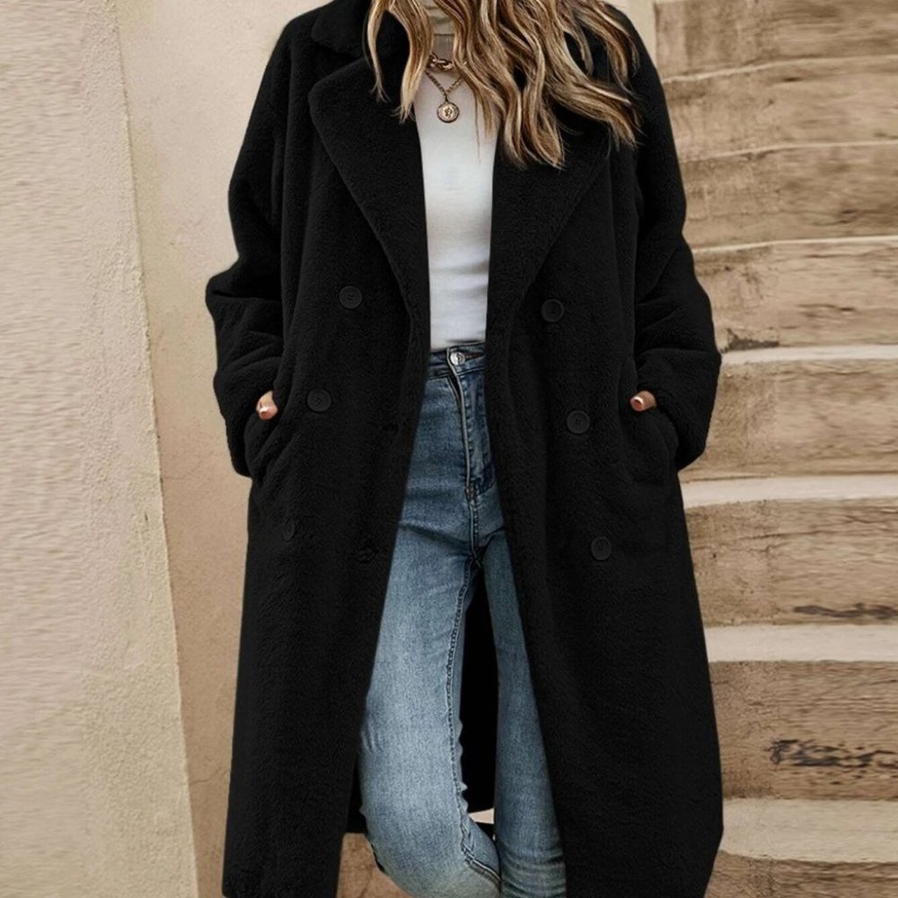 Black Preppy Womens Teddy Coat - Picture 1 of 4